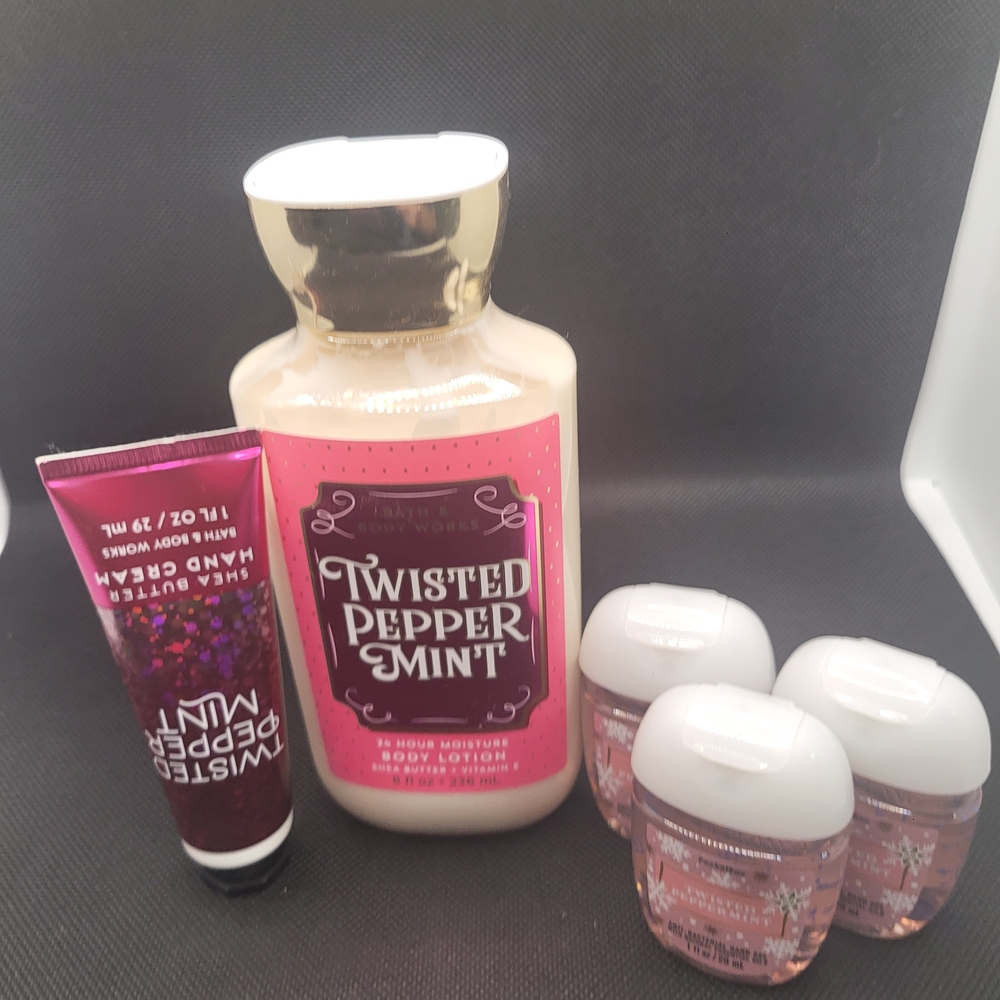 Bath & Body Works Twisted Peppermint Bundle Lotion Cream + 3 PocketBac NEW
